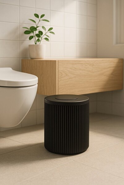 Sas Haus Lines Series Black Acrylic Trash Can - Cylinder, 5 Liters, 25cm, Easy to Clean - 3372