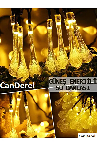 Canderel 50 Led 7 Metre Sarı Kristal Su Damlası Güneş Enerjili Led Işık Solar...