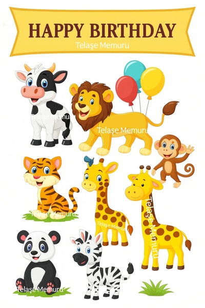 telaşe memuru Animals and Happy Birthday Edible Cake Image Print - Edible Pap...