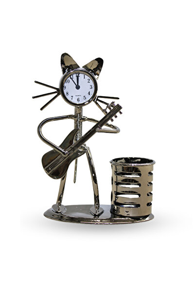 ForWhat Büro Ev Ofis Hediyesi için 17X12CM Metal Kalemlikli Gitarist Kedi Mas...
