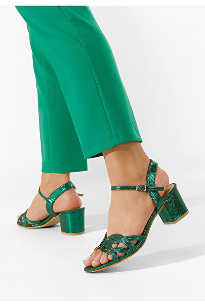 B T Shoes Zelené sandále na hrubom opätku Myla