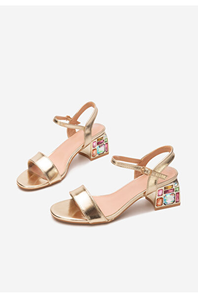 B T Shoes Πέδιλα με χοντρο τακουνι Adreena χρυσα