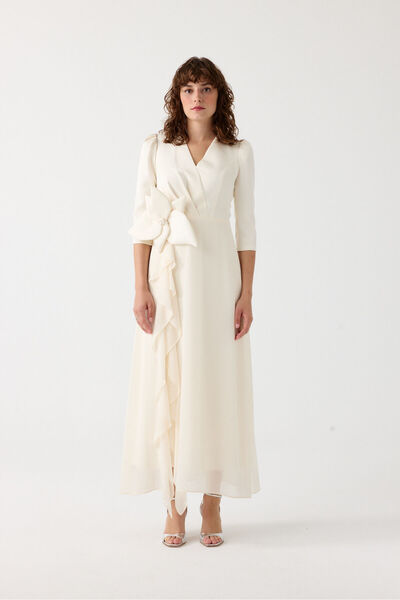 Dizayn Ella Çiçek aksesuarlı şık elbise EL-4361