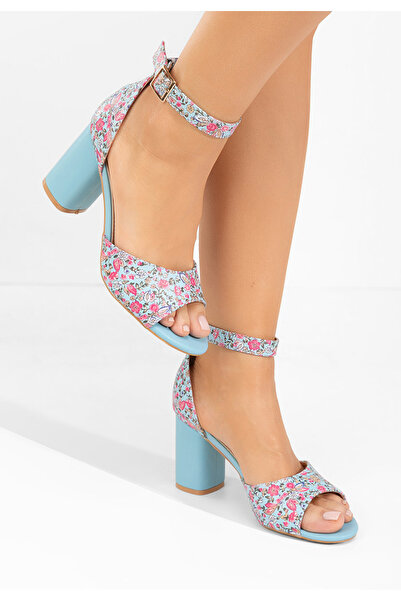 B T Shoes Modré sandály na podpatku Moreira