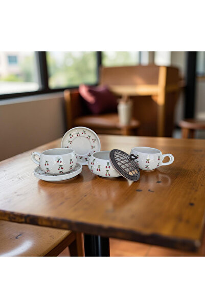 İlbay Çini Takı Beybi Cherry Mug and Poyraz Sugar Bowl with Bear Saucer