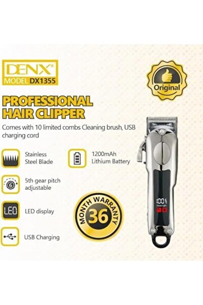 Denx Men's Hair Clipper with LED Screen, Rechargeable via USB Port, Stainless Steel Blade, Adjustable 5 S