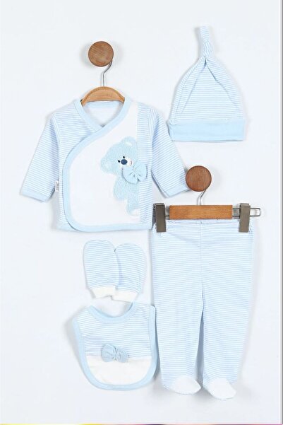Ozz Baby Newborn & Baby Boy 0-3 Months Zibin Hospital Release Set of 5 with Teddy Bear (Boxed Product)
