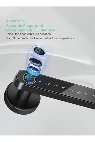 Taimi Durable and Secure Zinc Alloy Smart Door Lock With Fingerprint, Password, Mechanical Key Black
