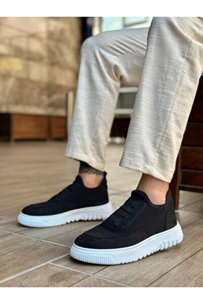 BPM BA0911 Προσαρμοσμένα πλεκτά πλεκτά δερμάτινα μαύρα αθλητικά παπούτσια με λεπτομέρεια σε σκόνη