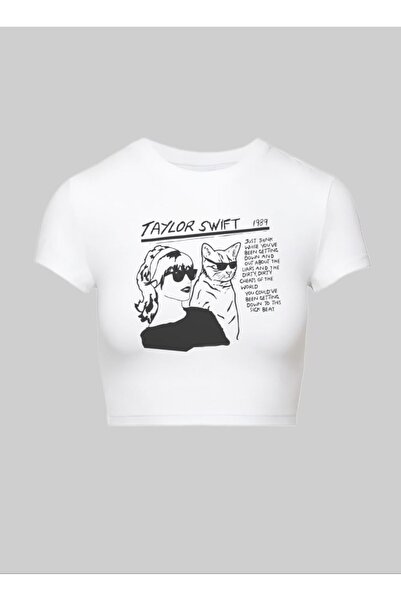 StartMore White White Printed Pinterest Y2K Crop Top Baby Tee Lycra Tight