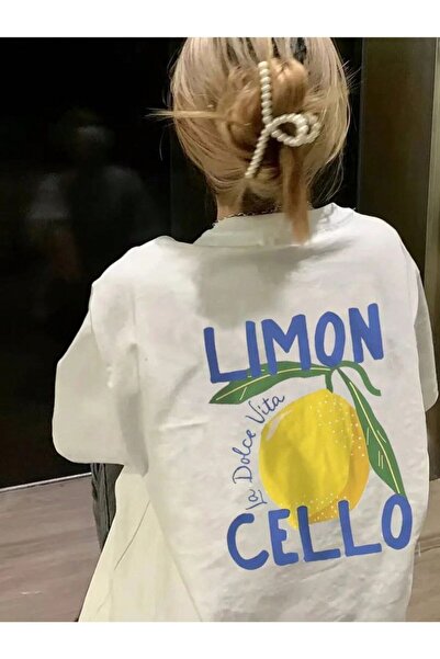 StartMore تي شيرت أبيض كبير الحجم من ليمونسيلو للجنسين، مصنوع من القطن الممشط...