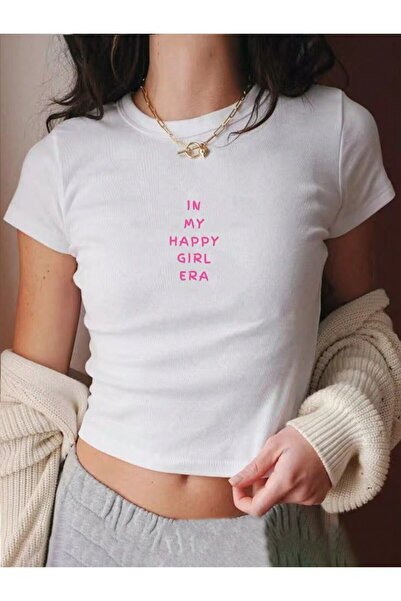 StartMore White White Baby Tee Top Waist Boy Crop T-Shirt Lycra Dtf