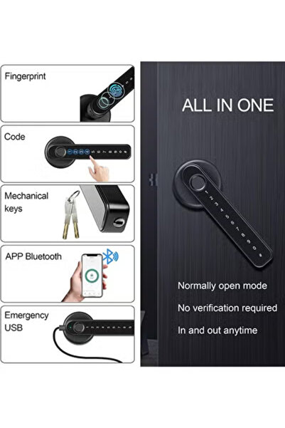 Taimi Durable and Secure Zinc Alloy Smart Door Lock With Fingerprint, Password, Mechanical Key Black