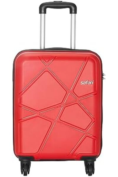 Safari Hard Luggage Pentagon Cabin Bag with 4 Rotating Wheels - 55 cm, Cherry Red