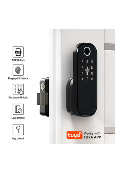 Taimi 8-Pieces Smart Wi-Fi lock with (Fingerprint, Keypad, Card, NFC 13.56 MHz, Tuya App) Wood/Steel doors