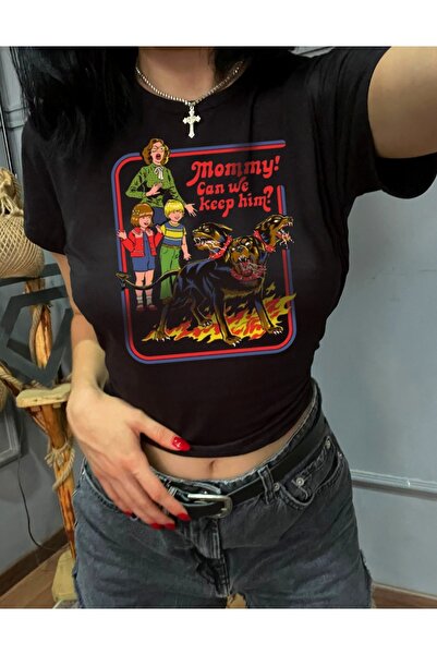 StartMore Siyah Siyah baby tee vintage tasarım