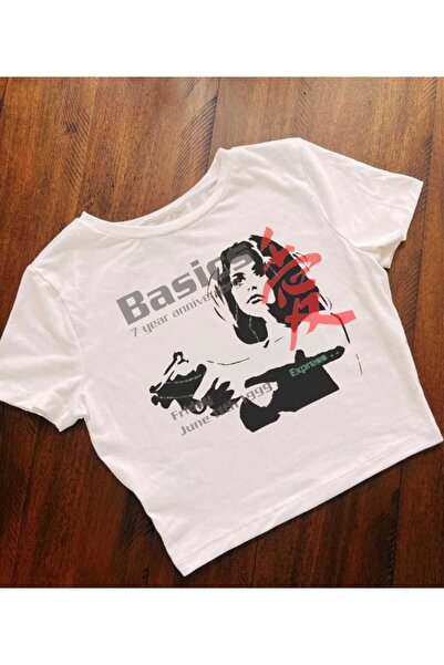 StartMore White Women's Top with Printed Crew Neck Baby Print in Waist Boy Crop