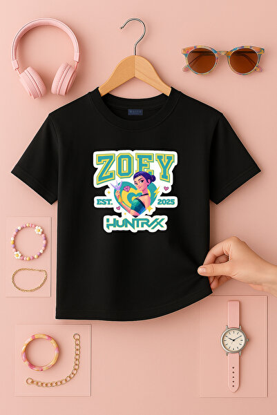 Kpop Demon Hunters Hunterix Zoey Printed Girl T-Shirt 4-13 Years