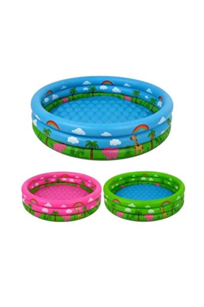 OEMN Inflatable Round Pool for Kids with Jungle Animal Print, 61 x 22 cm, Blue