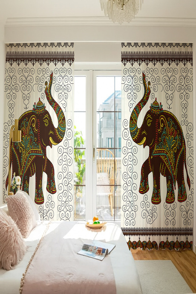 Else Dekor Indian Filler Patterned Double Winged Tulle Curtain Living Room Hall Kitchen 140X260Cm