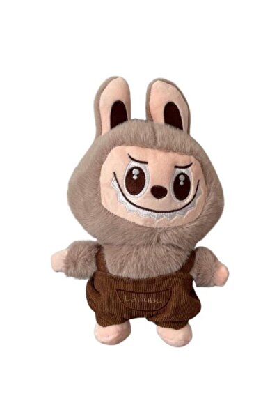 OEM LaBubu Plush Figurine with Overalls, Soft and Fluffy, Gray, 28 cm