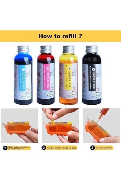 Taimi Food-Grade Ink Refill for Bakery Printer, 4-Pack (Cyan, Magenta, Yellow, Black) - 100ml each