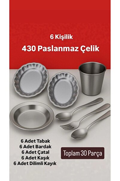 Metler Paslanmaz Çelik Kamp Piknik Seti 6 Kişilik | Tabak Çatal Kaşık Bardak ...