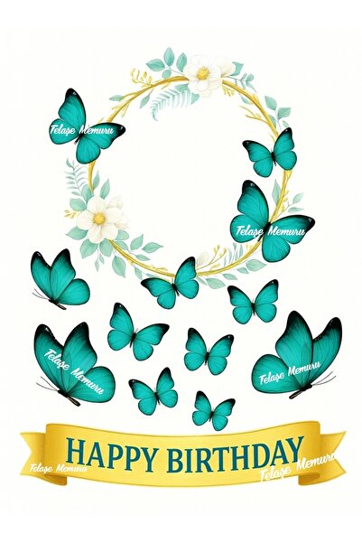 telaşe memuru Butterfly and Happy Birthday Edible Cake Image Print - Edible P...
