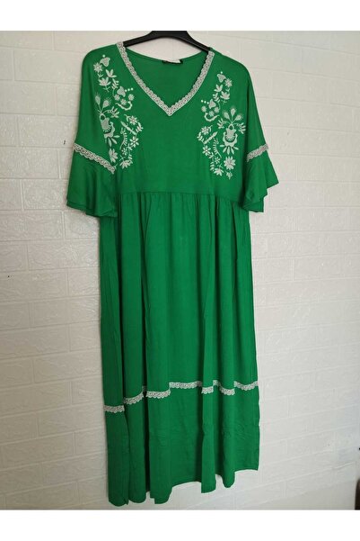 anne moda ankara Summer, Embroidered, Long, Three-Quarter Sleeve, Stylish Dress, Multi-Lycra Viscose Dress