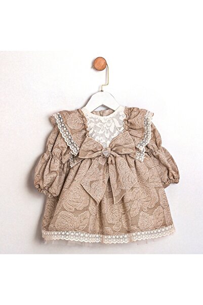 ministok Lisa Kız Bebek Çiçek Desenli Dantel Detaylı Fırfırlı Özel Gün Elbisesi