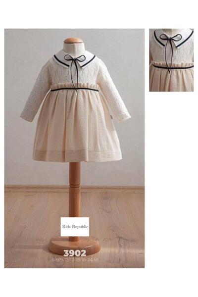 kids republic by meemseen independent Elegant Lace Long-Sleeve Baby Dress with Contrast Collar