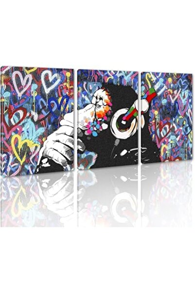 Today Idea مجموعة فنية جدارية من 3 لوحات من تصميم Today Idea بتصميم قرد سماعة...