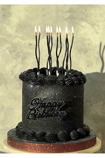 PARTİ AŞKI Siyah Spiral Pasta Mumu 6 Adet 15 Cm - Siyah Renkli Doğum Günü Pasta Mumu