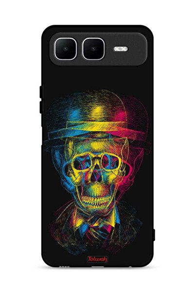 Tolwak غطاء حماية لجهاز Infinix Smart 10 Plus بتصميم جمجمة وقبعة ملونة وفن خيالي