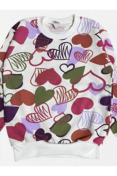 Fil Kids Kız Çocuk Pamuklu Ekru Renk Kalpler Desenli Uzun Kollu Pijama Takımı