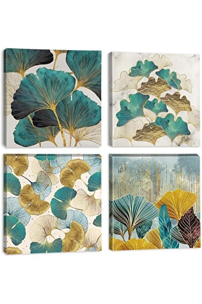 Today Idea لوحة فنية جدارية من القماش بتصميم أوراق الجنكة - مجموعة من 4 قطع م...