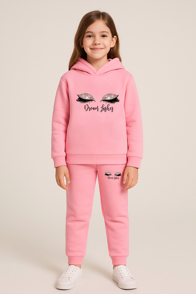 Let's Wear Σετ αθλητικών φούτερ με στάμπα Dream Lashes για παιδιά με κουκούλα Premium Compact - Αθλητικό σετ 2 τεμαχίων