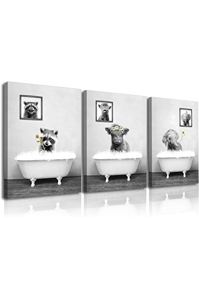 Today Idea مجموعة من 3 مطبوعات قماشية لحيوانات بالأبيض والأسود - فكرة اليوم