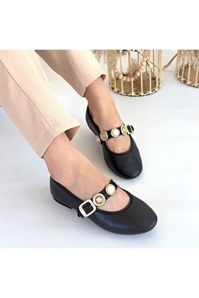 Erbilden Black Leather Ballerina Shoes