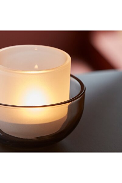 IKEA TALLTITA Tealight holder, set of 2, grey/frosted glass