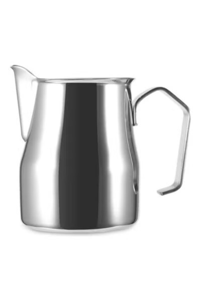 Taimi Coffee Pitcher for Latte Cappuccino Art Milk Barista Coffee Mug Stainless Steel Tapered Mouth Silver
