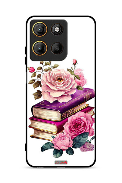 Tolwak غطاء حماية لهاتف موتورولا موتو جي 15 بنقشة الورود والكتب