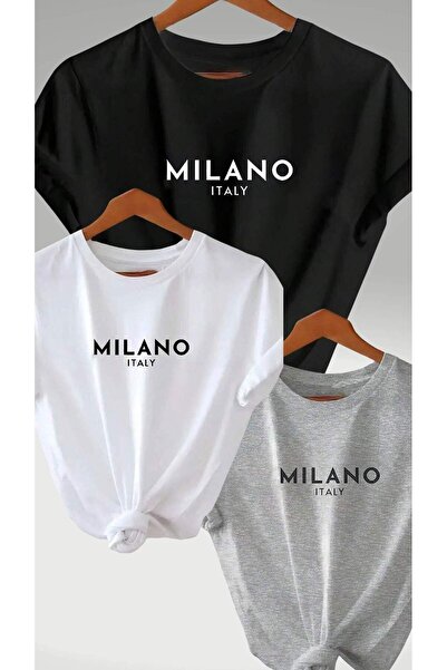 Flood Of Style Γυναικείο Μαύρο Γκρι Λευκό 3 τεμαχίων Milano εμπριμέ μπλουζάκι Oversize