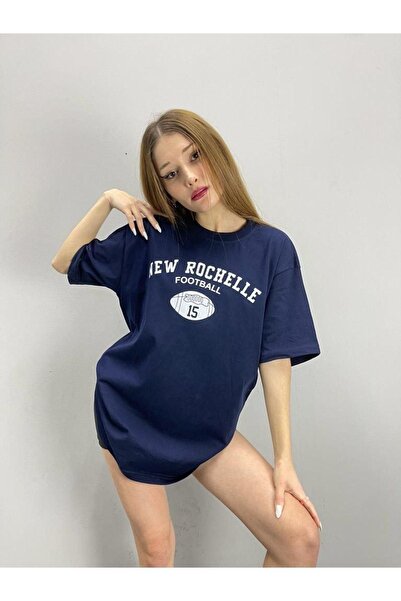 Flood Of Style Καϊντν Ναυτικό Μπλε Νέα Ρόχελ με τύπωμα oversized