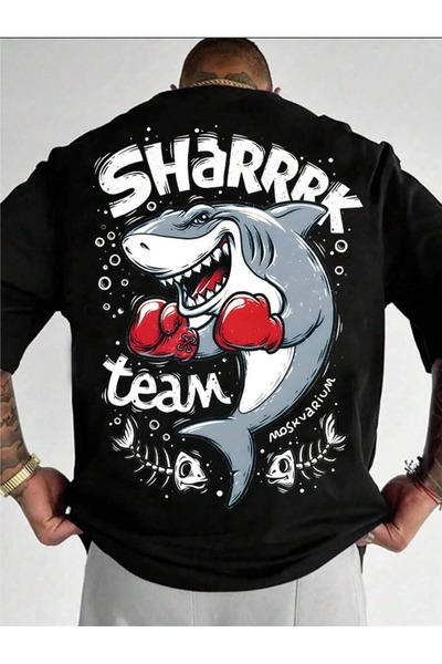 Flood Of Style Ανδρικό μαύρο Shark με τύπωμα oversized