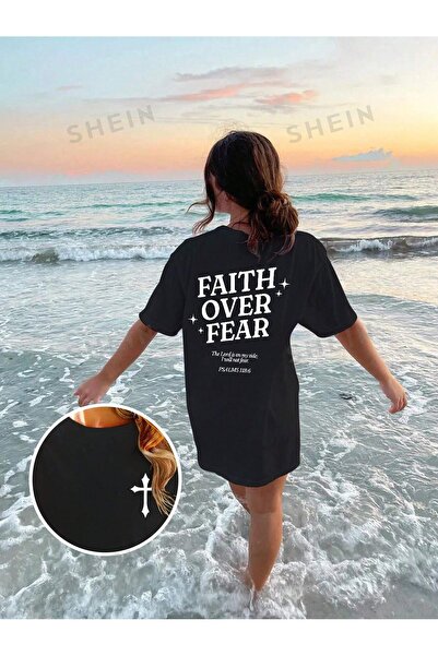 Flood Of Style Γυναικείο μπλουζάκι με στάμπα μαύρου Over Fear