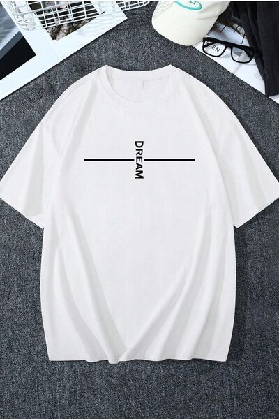 Flood Of Style مقاس كبير مطبوع عليه Dream باللون الأبيض للجنسين