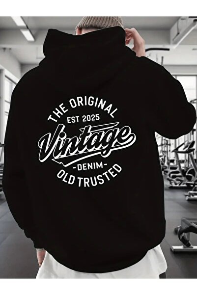 FUFLUNS سويت شيرت بقلنسوة كبير الحجم مطبوع عليه تصميم عتيق للجنسين (للنساء وا...