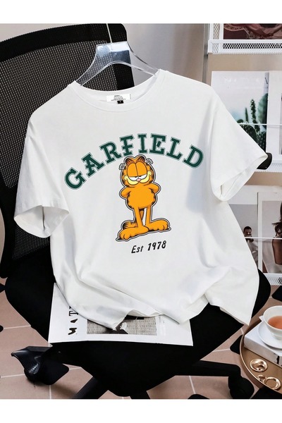 Flood Of Style Унисекс бяла тениска Garfield 1978 с принт, голям размер