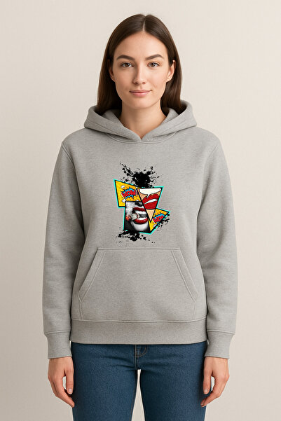 MODA سويت شيرت بقلنسوة مطبوع عليه WOW (خيطين)